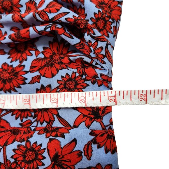 Dalia Blouse Contrasting Bell Sleeves Light Blue & Red Floral Scoop Neck… - Picture 13 of 15